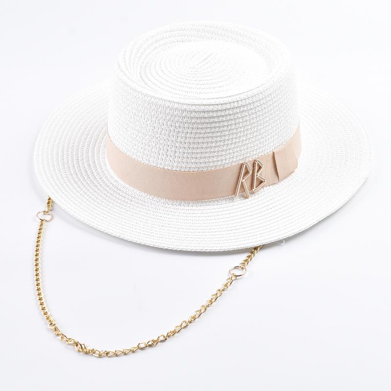 Eleganter Strohhut für Damen mit Bandverzierung, Partyhut, Reise-Sonnenhut für Strand Chapeau Femme