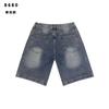 Trendige Vintage Herren-Jeansshorts, Oversize Street Style 3D-Aufnäher-Stickerei Knielange Shorts