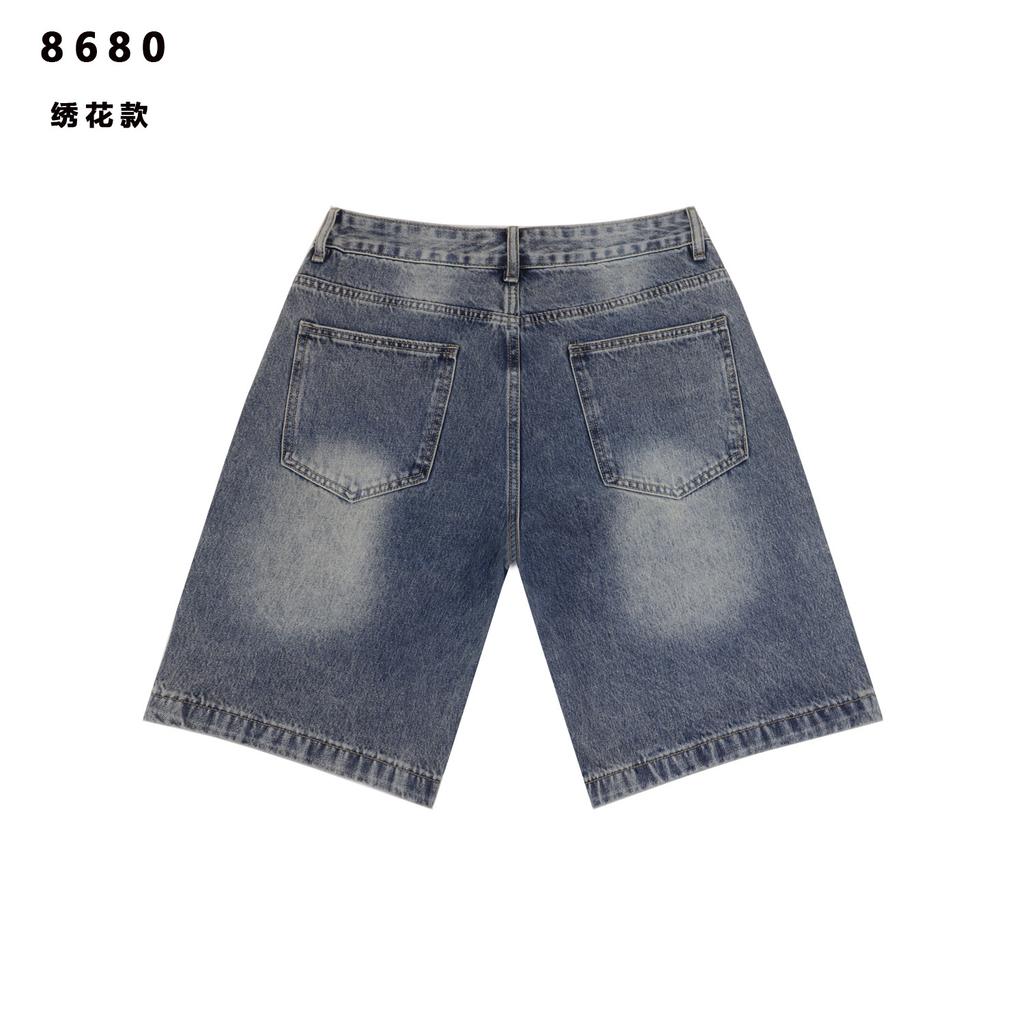 Trendige Vintage Herren-Jeansshorts, Oversize Street Style 3D-Aufnäher-Stickerei Knielange Shorts