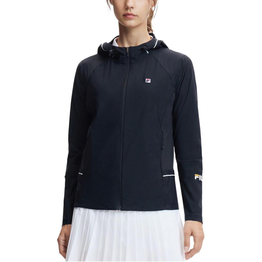 Fila Tennis Logo Hooded Zip-Up Casual Sports Jacket Women Jackets Black A11W423501F-BK