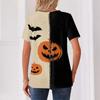 Women Casual V Neck Short Sleeve Button Front T Shirt Halloween Pumpkin Bat Print Split Design Top