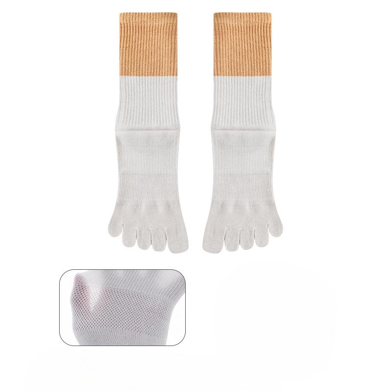 Men's Autumn Cotton Mid-tube Sweat-absorbing, Odor-proof, Mesh Breathable Men's Socks, Color-matching Casual Five-finger Socks