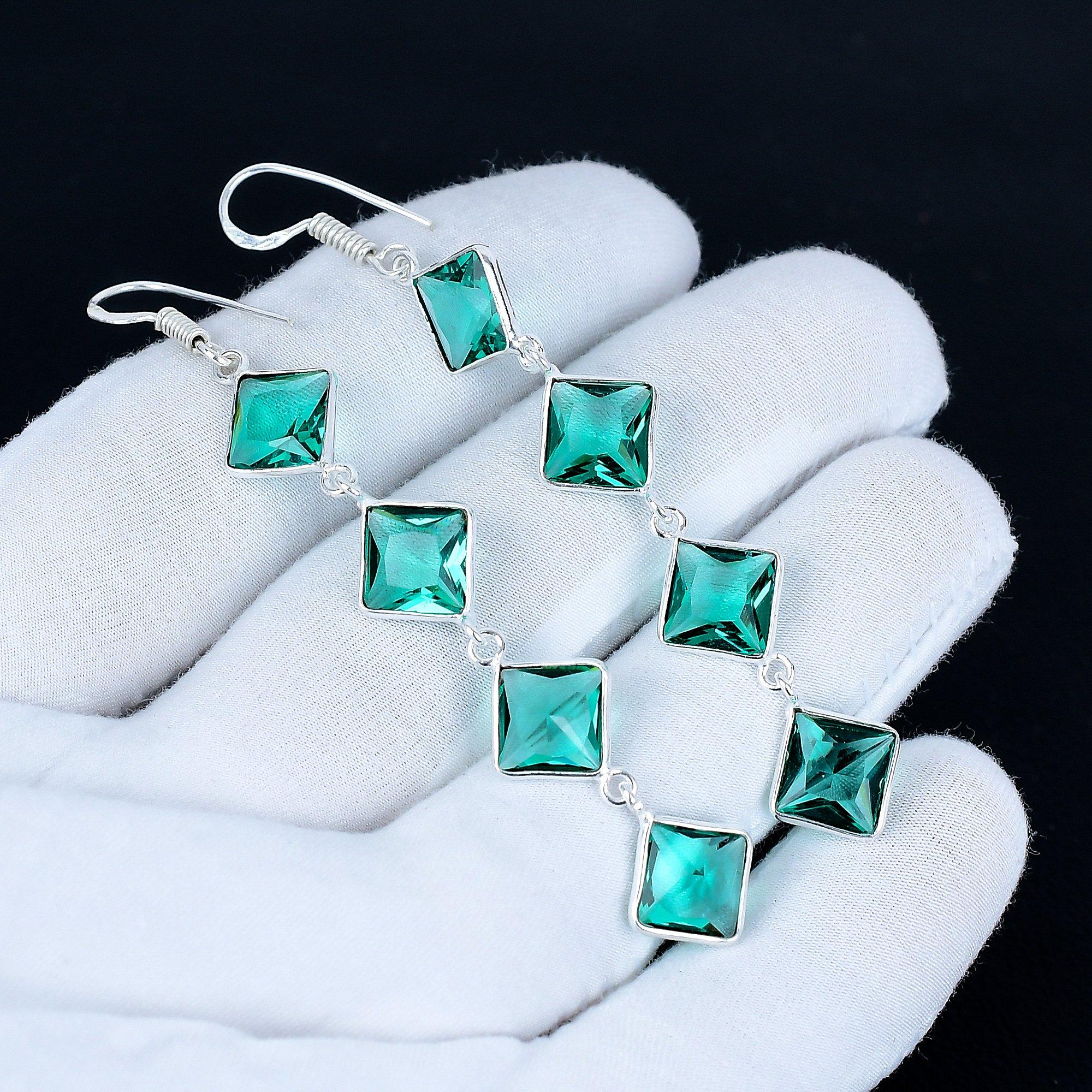 

Green Amethyst Gemstone Earrings, 925 Sterling Silver Earrings, Handmade Silver Earrings For Gift, Green Amethyst Dangle Earrings Valentine Day Gift 8 Cm зелёный