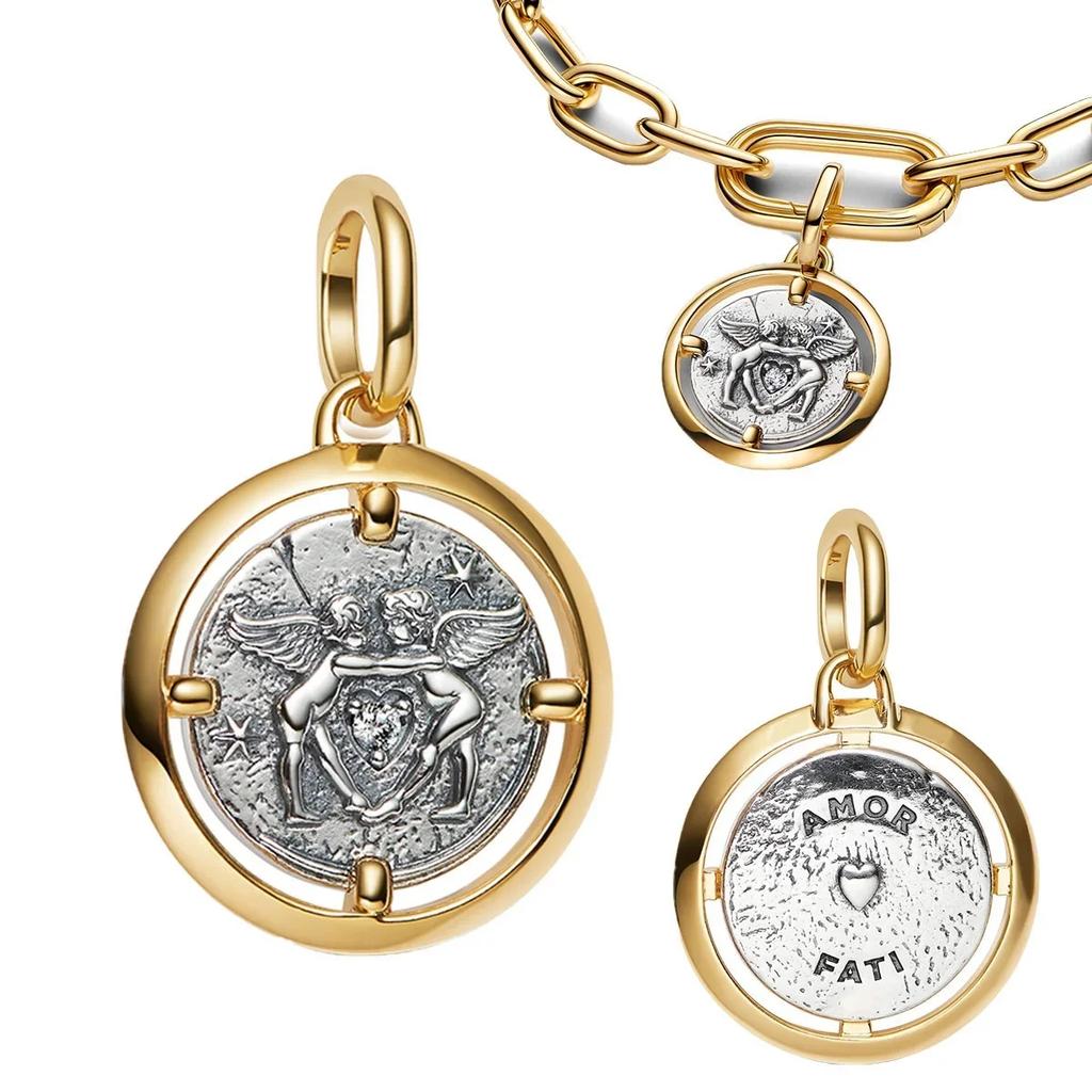 Authentische Kupfer Goldene Runde Anhänger Pferd Löwe Burg Perlen Armband Halsketten Damen Weihnachten Halloween DIY Geschenk