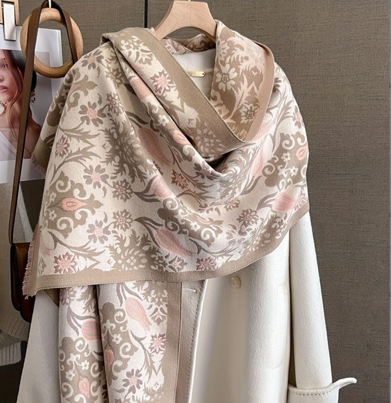 

Шарф женский зимний новая мода утолщенный имитация кашемира шарф защита шеи теплый платок двусторонняя печать 190*65cm хаки