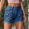 Women's Stylish High-waisted Cuffed Denim Shorts