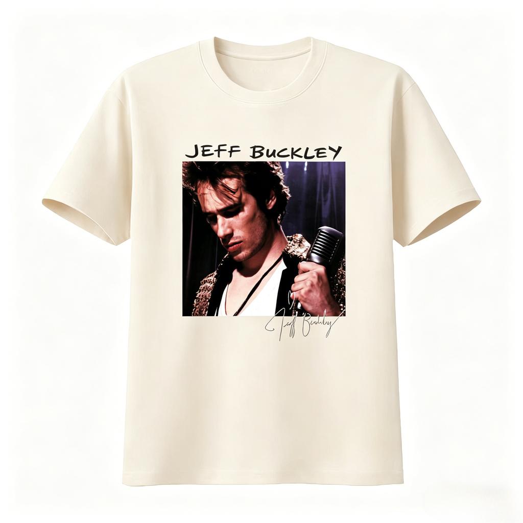 Nova Camiseta Popular de Algodão Preta Jeff Buckley Grace Music para Estilo Fã com Estampa do Cantor Icônico Unissex Feminina Verão 2026