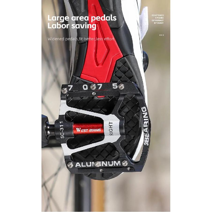 WEST BIKING Bicycle Ultralight Pedals 3 Bearings MTB 7075 Aluminum Alloy Flat Pedals Road Bike Non-Slip Colorful Cycling Pedals