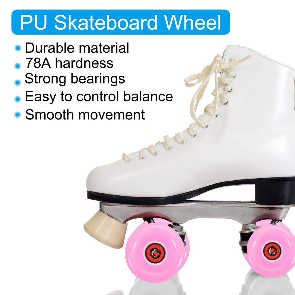 PATIKIL Roller Skate Wheel 65mm 78A Skateboard Cruiser Wheel Set with Bearing Track Tool Kit for Outdoor Quad Pink Set, 4-Piece Light-Up Skating,