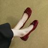French Retro Bow Patent Leather Beanie Shoes Women 2025 Flat Summer and Autumn Soft Leather Thick Heel Burgundy Single Shoes Women