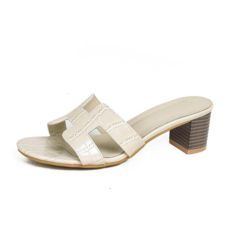 High-heeled slippers women's thick-heeled sandals outer wear 2025 new models are not tired of feet, daily 5 cm versatile fashion one-word drag