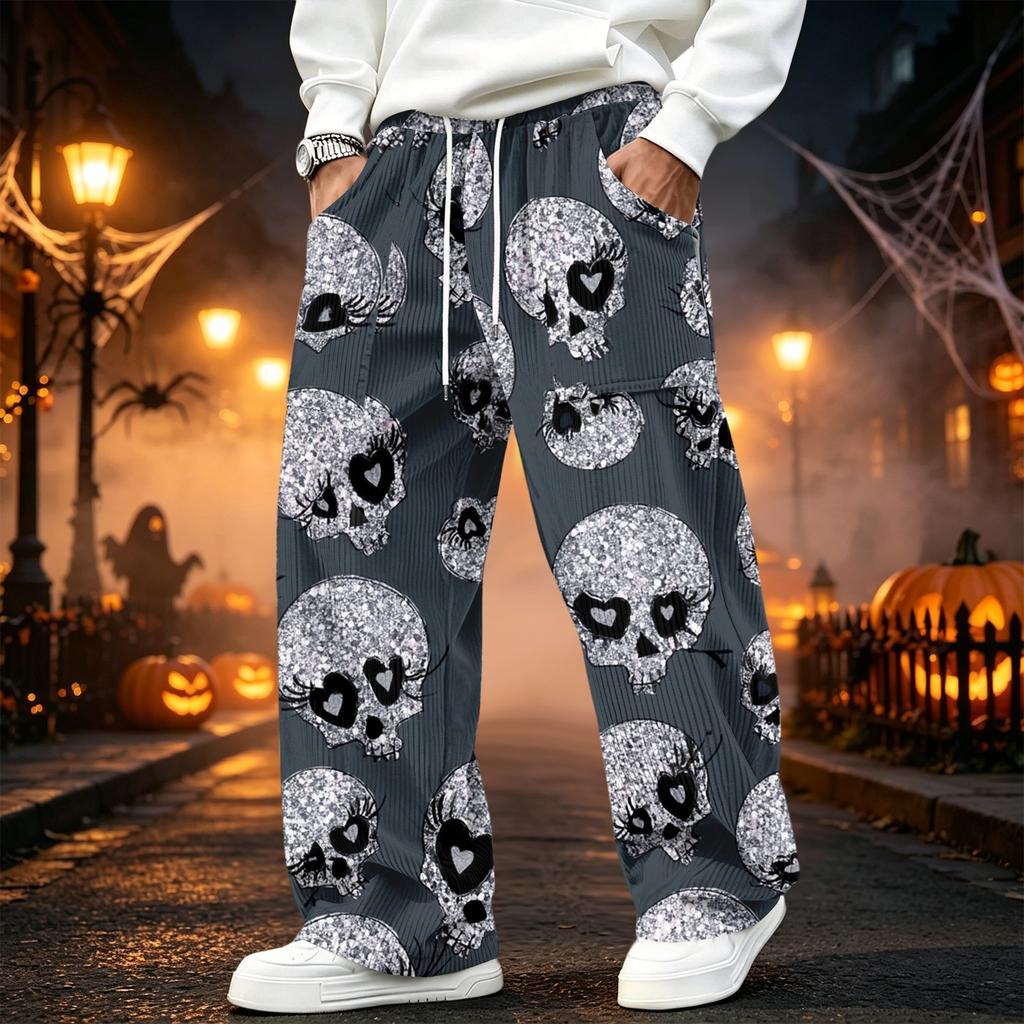 Men's Corduroy Casual Straight Leg Pants with Elastic Waistband and for Halloween