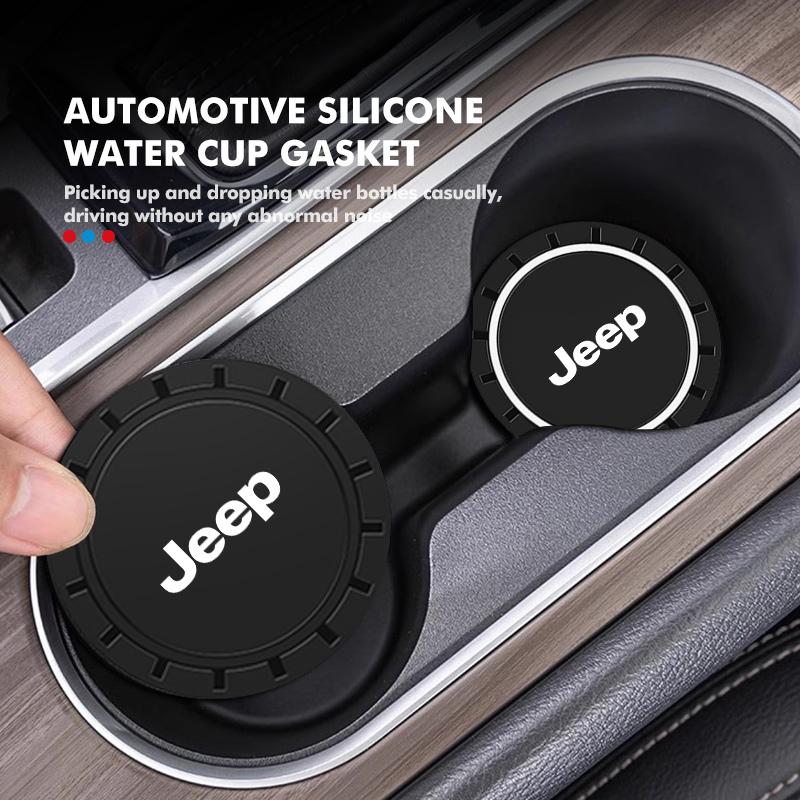 For Jeep 2Pcs PVC Silicone Car Coaster Water Cup Bottle Holder Mat Anti-slip Pad Coaster Cherokee Wrangler JK Gladiator Compass AJV1