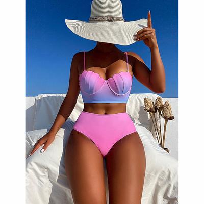 Fatos de Banho de Praia Mulheres Conjunto de Biquínis Sólidos Sutiã Push Up Conjunto de Tankínis Dividido Verão 2 Peças Biquínis Sexy Roupa de Praia Feminina