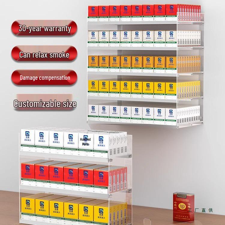 Wall-Mounted Acrylic Cigarette Display with Automatic Pusher