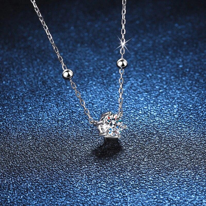 NeeTim 0.5ct 5mm Moissanite Necklace for Women Sparkling Jewelry S925 Sterling Silver with Withe 18K Gold Plated Pendant Gifts