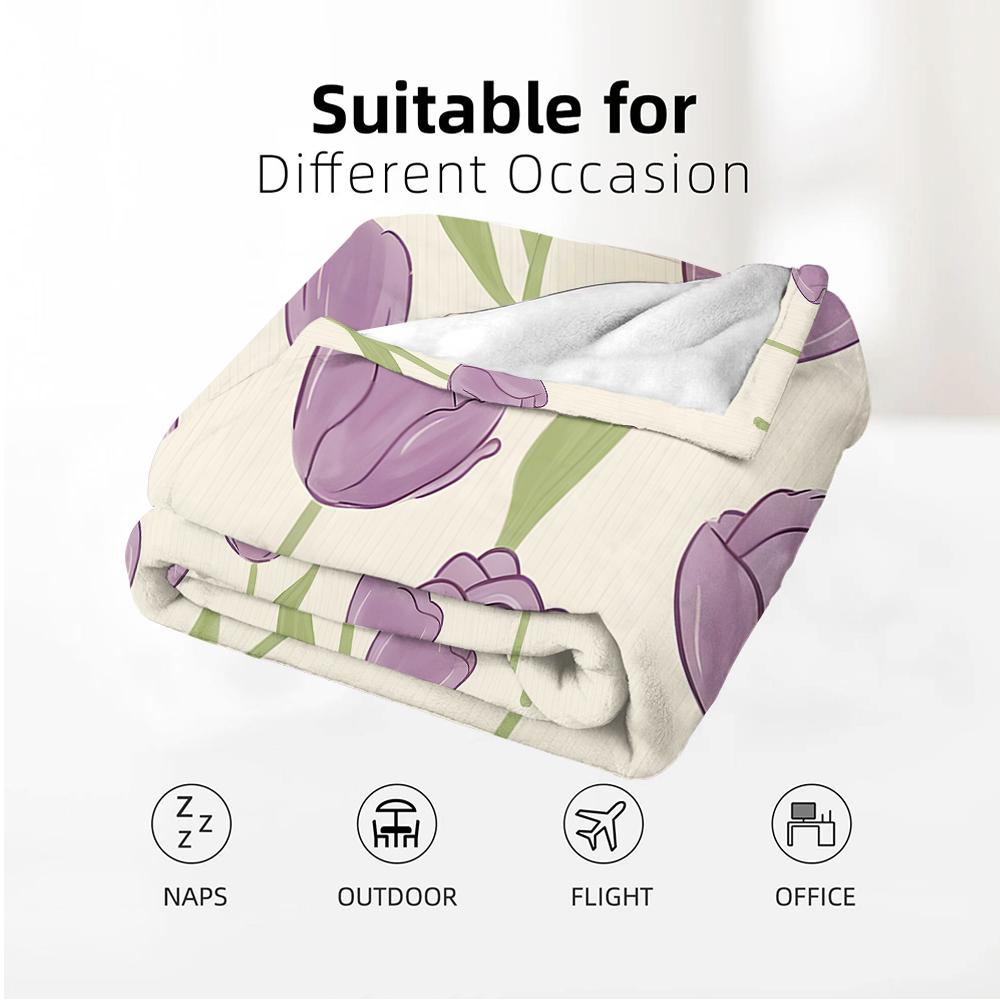 Soft Purple Tulip Vertical Soft Flannel Blanket Breathable Warm Throw for Office Car Sofa Kids Room Birthday Xmas Gift