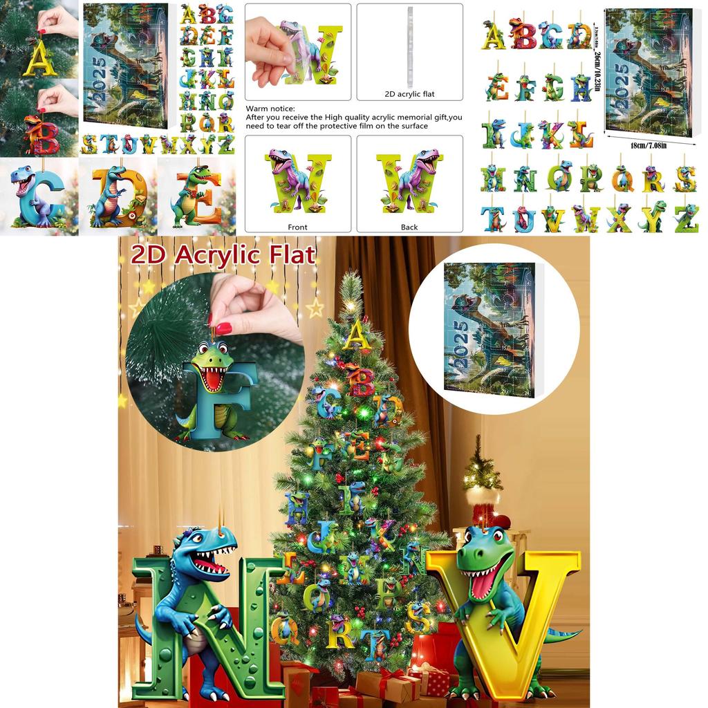 Weihnachts-Dinosaurier-Buchstaben-Anhänger Mit Adventskalender Für Feiertagsdekoration Und Geschenke
