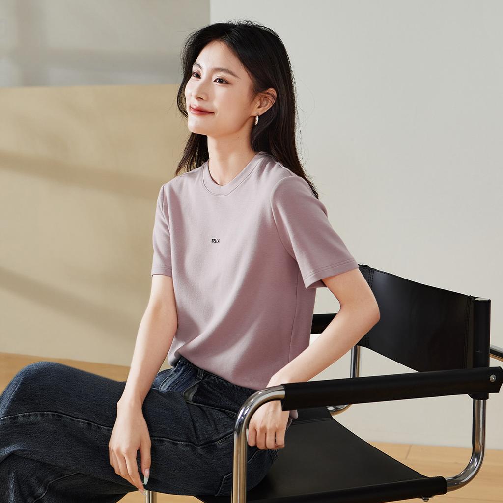 Letter printed round neck short sleeved T-shirt for women