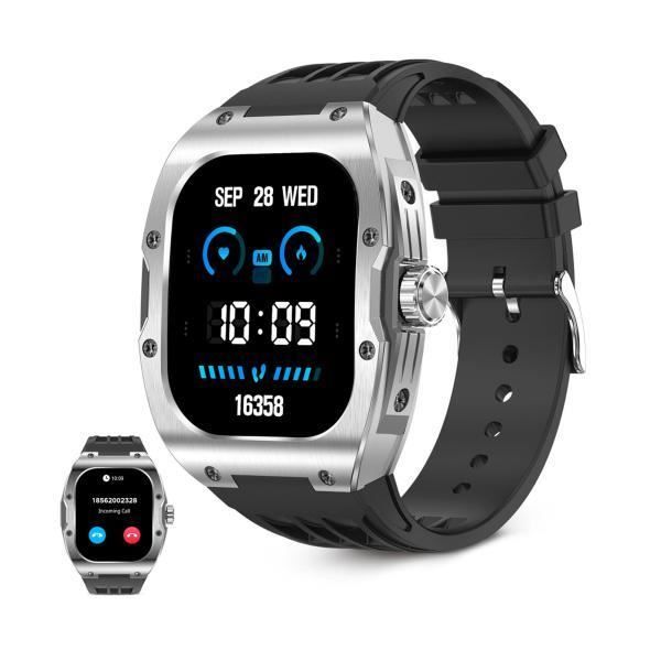 Smartwatch con esfera cuadrada KSIX Hero en color negro y aleación de aluminio, con pantalla táctil de 1.96 AMOLED, conectividad