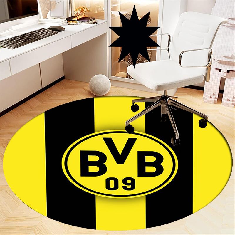 Alfombra Redonda Impresa Borussia Dortmund Alfombra para Silla Alfombra de Área Felpudos para Entrada, para Silla de Oficina Sala de Estar Dormitorio Cocina.