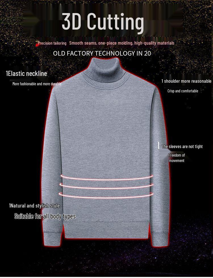 Men's One-Piece High-Neck Fleece Sweater, Autumn & Winter Thickened Warm Wool Knit Base Layer