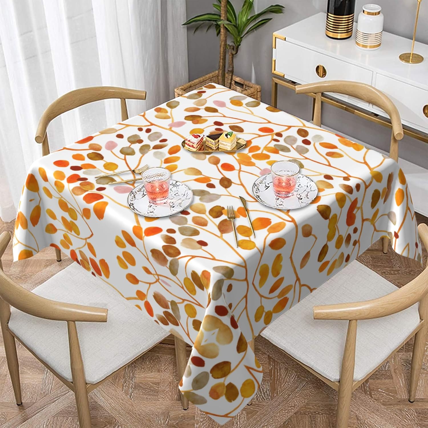 

Autumn Pumpkin Waterproof Tablecloth Holiday Wedding Party Decor Fall Thanksgiving Maple Leaf Table Cover For Dining Table Decor 50x50cm napkin