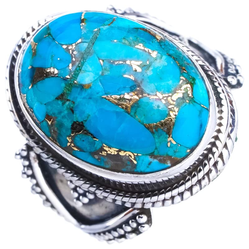 

StarGems Natural Copper Turquoise Handmade 925 Sterling Silver Ring 7 E9394