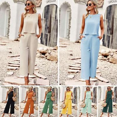 Women's Elegant Sleeveless Summer Fashion Set: Casual Top and Nine-Point Pants Two-Piece 2025.