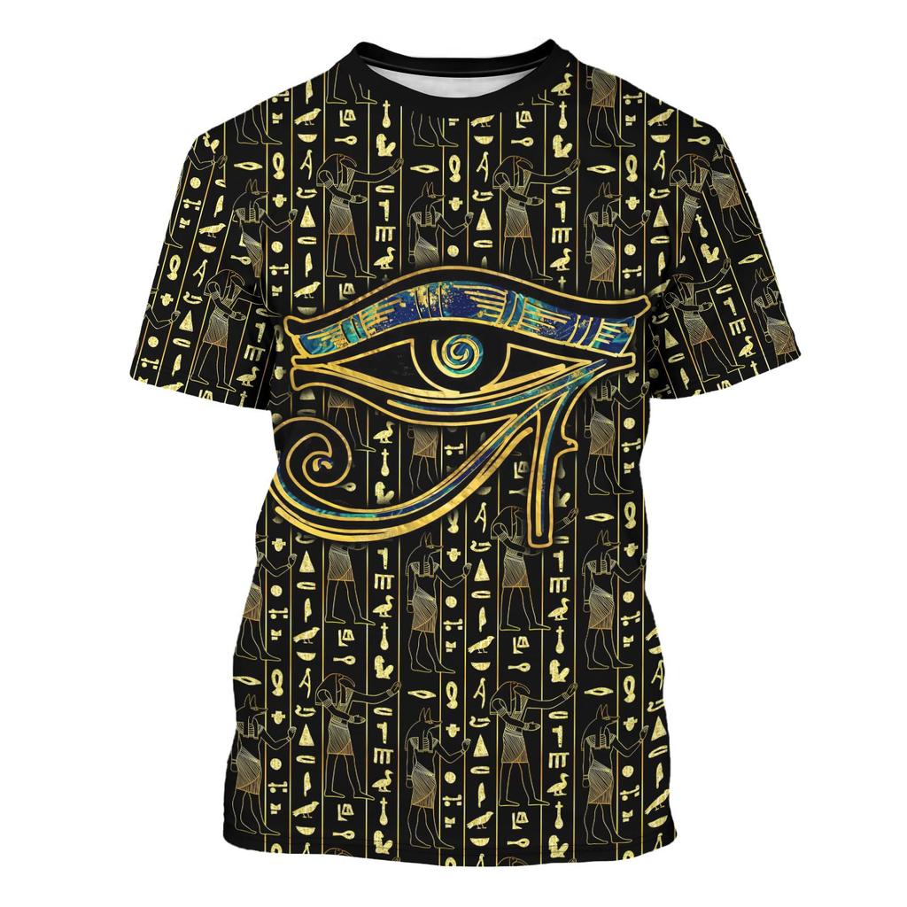 Summer Round Neck 3D Ancient Egyptian Patterns Print Top Fashionable Casual Short Sleeved Men's T-shirts