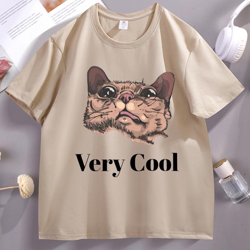 Gumbus Very Cool TShirt for Unisex Women Elastic Casual Short Sleeve Tshirt Cotton Printed Cute Cat T Shirt Oversized Streetwear