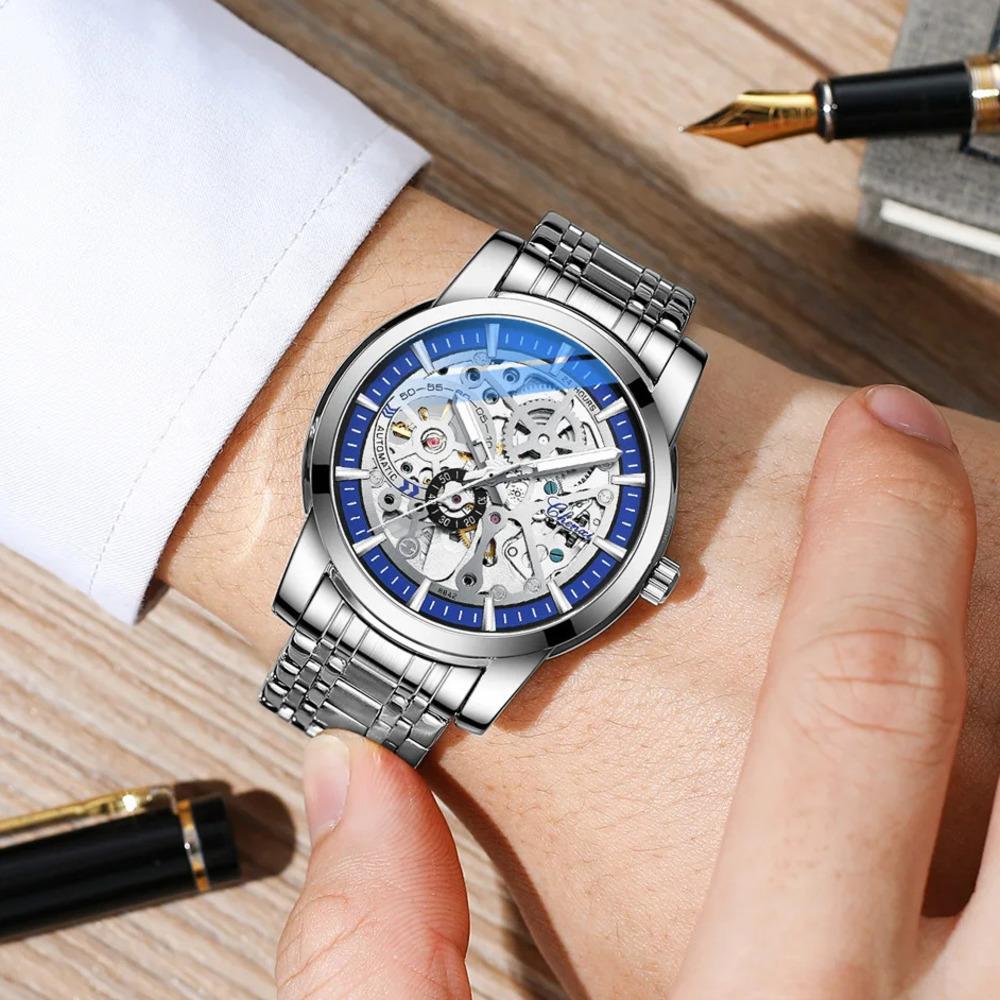 Chenxi Men's Automatic Mechanical Watches Business Waterproof Luminous Watch Men Stainless Steel Skeleton Wristwatch