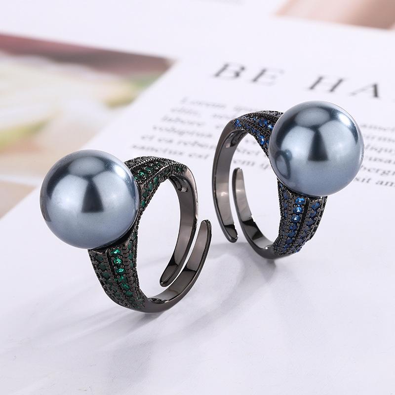 Jewelry Copper Bottom Gold Plated Black Gold Personality Row Ring Diamond Ring 14Mm