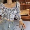 Sweet and Spicy Floral Versatile Shirt for Women Autumn New High Waist Navel Short Top French Niche Long Sleeve Shirt