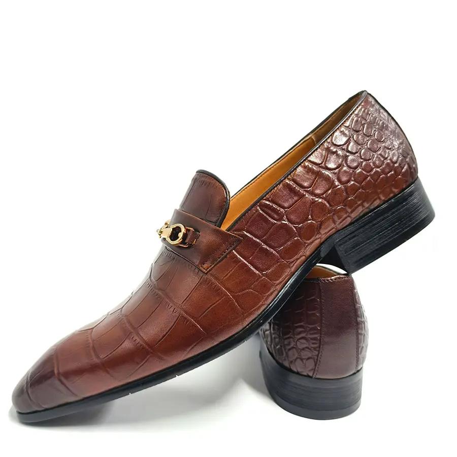 Fashion Crocodile Pattern Men Loafers Genuine Leather Shoe Luxury Zapatos De Hombre New Elegant Brown High Grade Handmade Suits Footwear