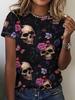 Gothic Skull Rose Print Women T Shirt Pink Floral Spider Web Casual Short Sleeve O-neck Dark Aesthetic Summer Tops