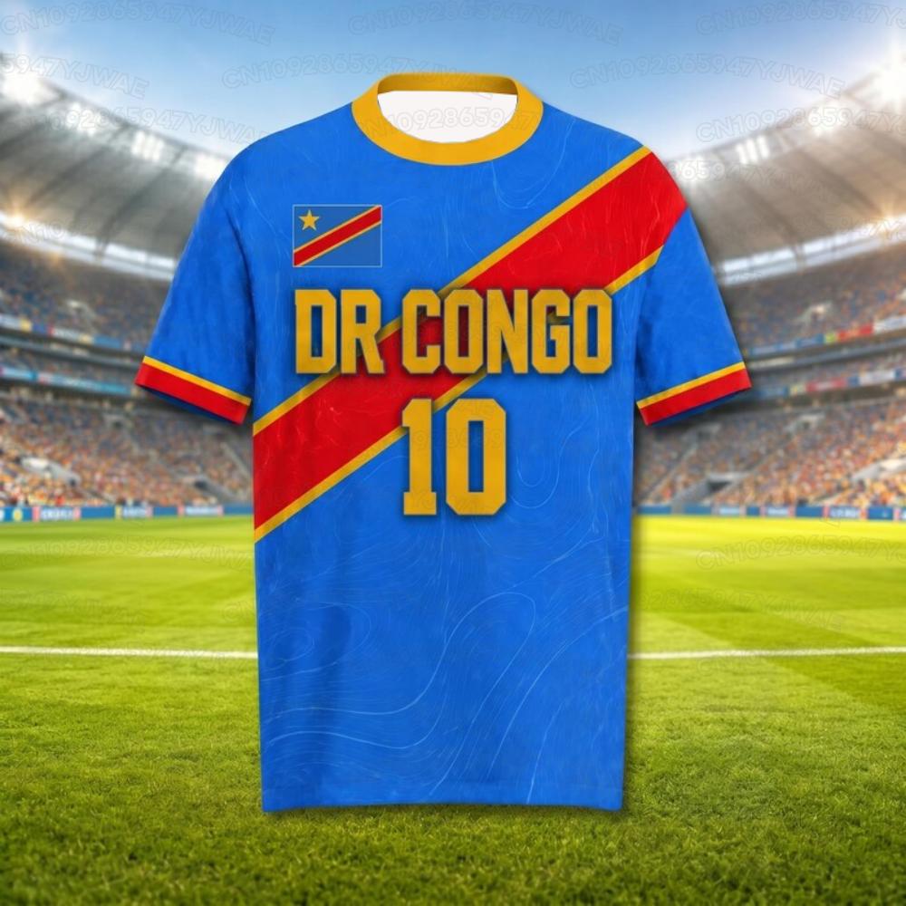 2026  Dr Congo National Flag Print Men's Women's Short Sleeve T-shirt 3D Print Tees Outdoor Soccer Jersey Sports Casual Tops