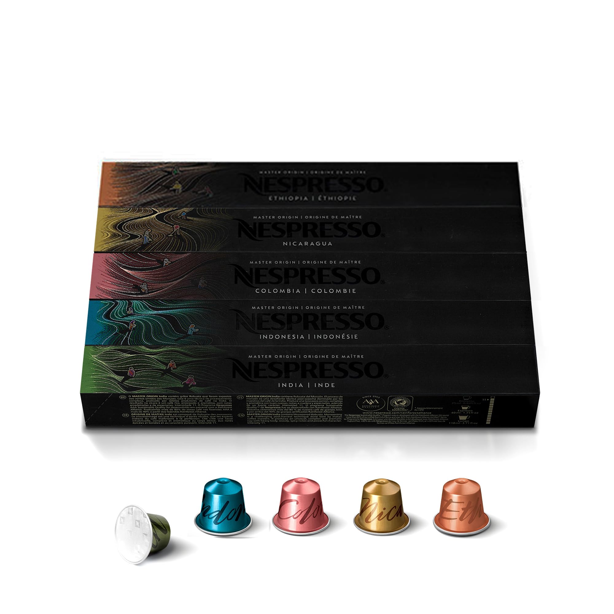 

[Официальный Nespresso] Набор кофе Nespresso Original Master Origins, 5 разновидностей (50 чашек), Оригинальные капсулы (RO-E05K35)