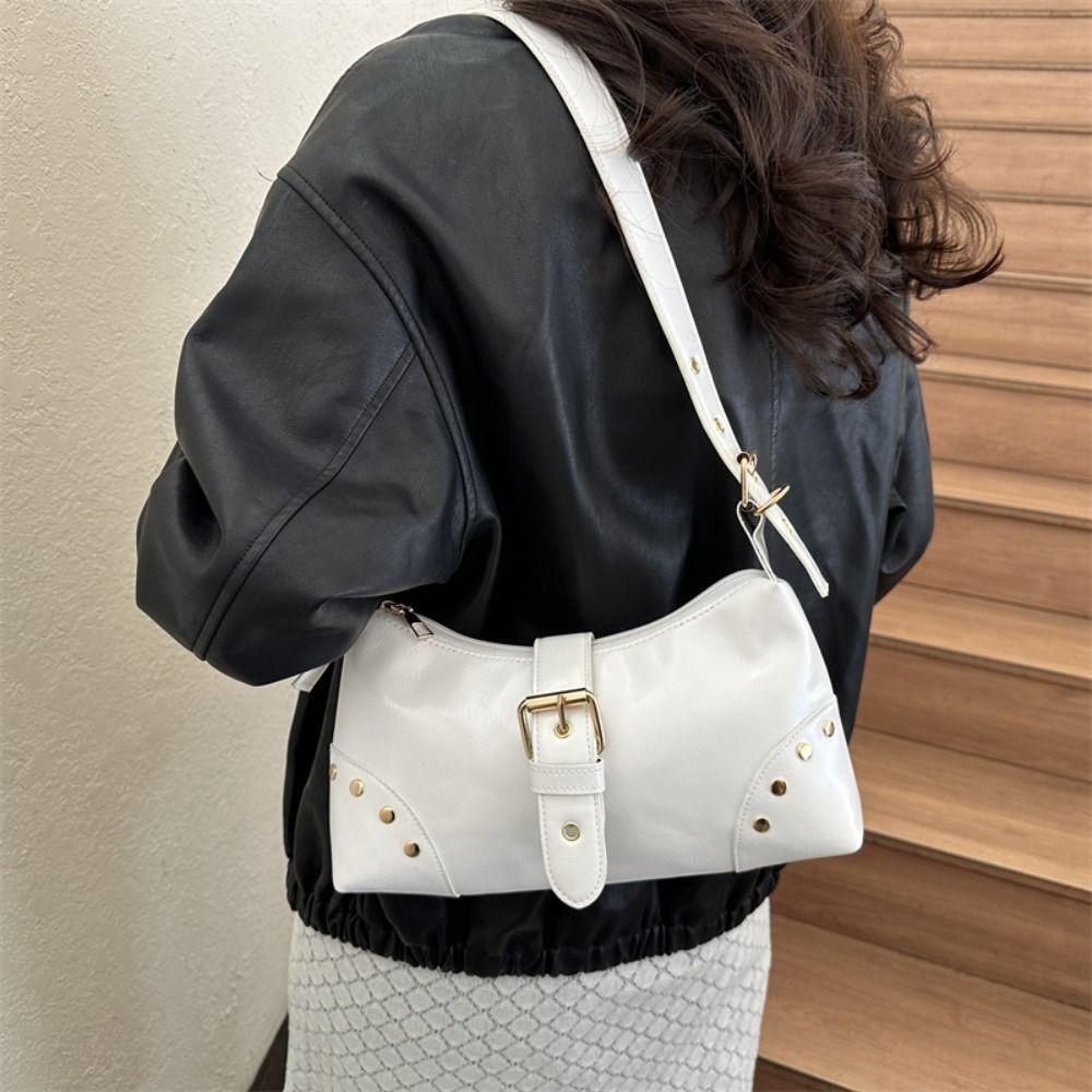 Designer Buckle Armpit Bag Vintage Spicy Girl Handbag Fashion Rivet Shoulder Bag Women