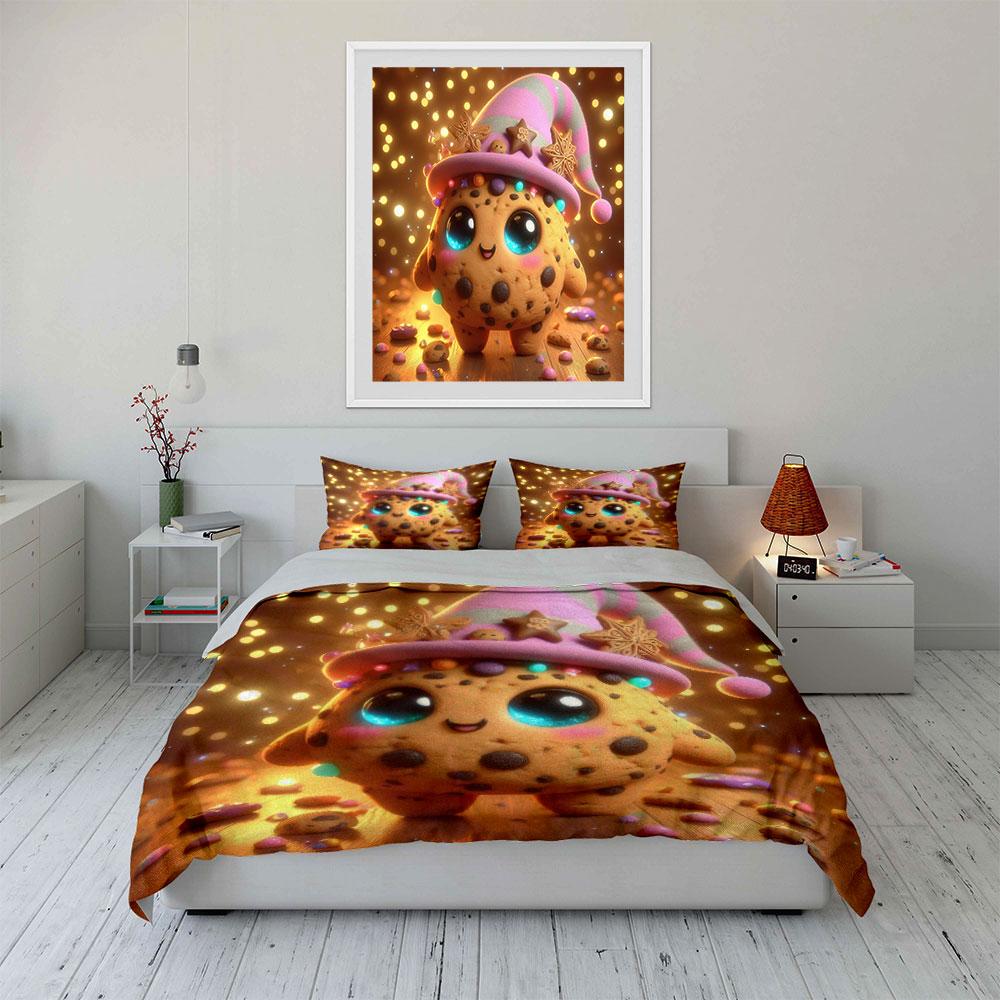 Cute Cookie-Themed Decor Set Soft Skin-Friendly Bedding Set Includes 1 Duvet Cover And 2 Pillowcase Gift