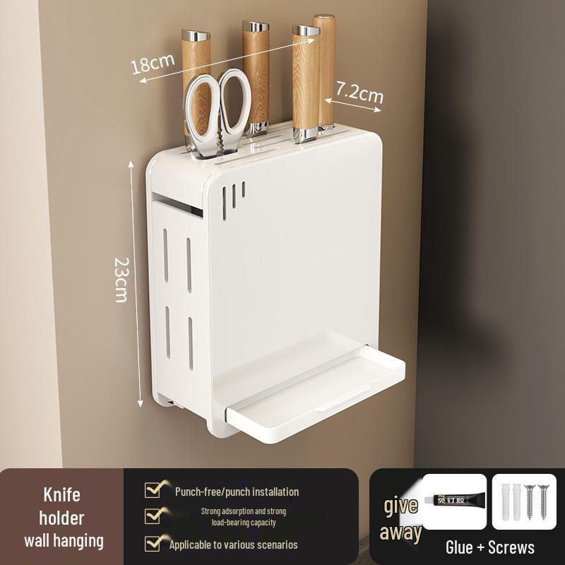 No-Drill Wall-Mounted Kitchen Storage Rack: Multifunctional Holder for Knives, Chopsticks, Pot Lids, and Seasoning Condiments
