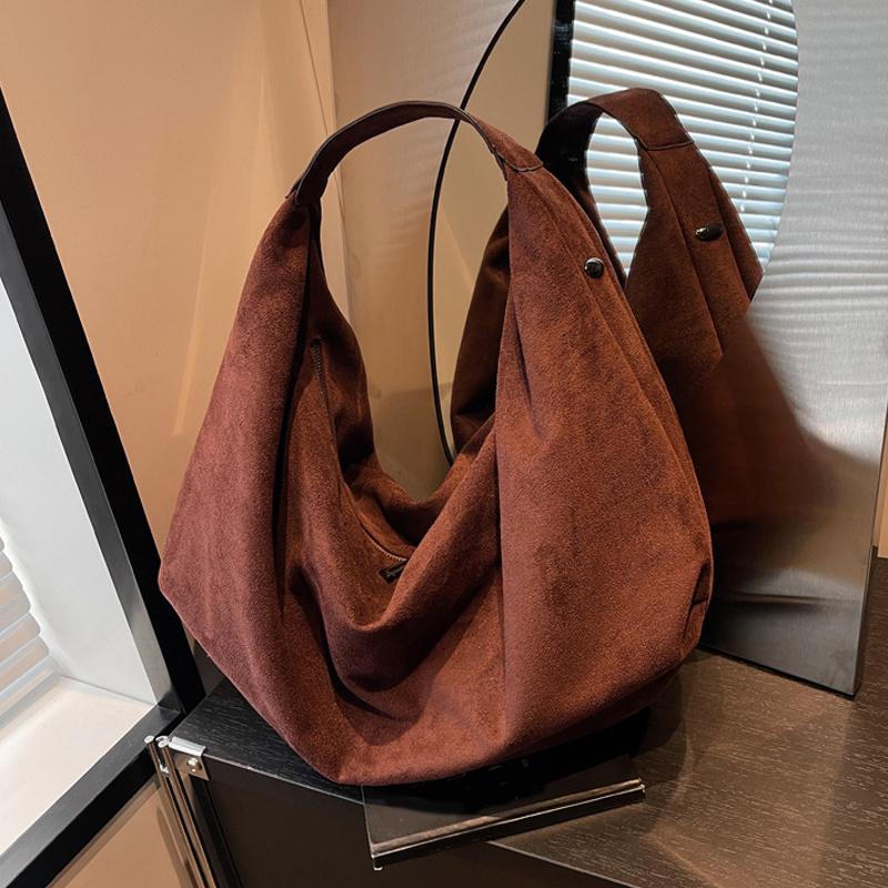 Women Half Moon Bags Large Capacity Hobo Shopper Bag High Quality Soft Faux Suede Bag Fashion Korean Female Underarm Tote Bags