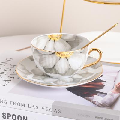 Keramik-Kaffeetasse, Untertasse, Löffel-Set, Blumen-Teetassen-Set, europäisches Porzellan, Becher und Untertasse für Kaffeetassen, Becher, Kaffeegeschirr, Geschenk