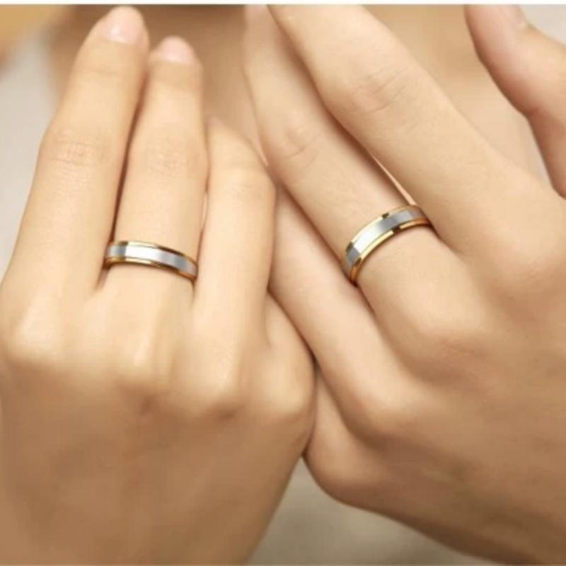 Engagement Rings Set for Men Women Stainless Steel Gold/ CopperColor 4/6 mm Glossy Finger Ring Wedding Jewelry Lover's Gifts