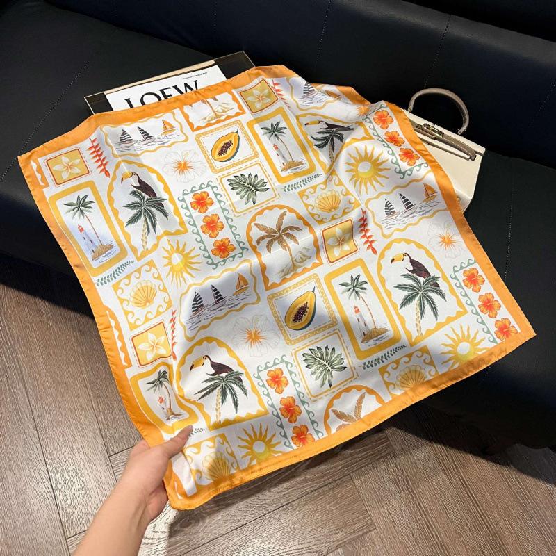 Fashion Black and White Printing Temperament Square Scarf Imitation Silk Korean Version Decorative Scarf Scarf Professional Decorative Shawl Silk Scar