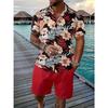 Hawaiian Men's Shirt Set 3D Printed Short-Sleeve Shirt Set Summer Beach Collared Two-Piece Shirt