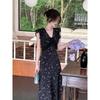 Women's Summer Casual New Lace Temperament Long Dress Small Fly Sleeves Black Floral Suspender Dress