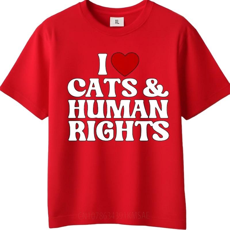 

Man Casual t shirt cool Daily Wear summer Women tshirt I Love Cats And Human Rights Short Sleeve New Arrived Oneck Tee shirt S