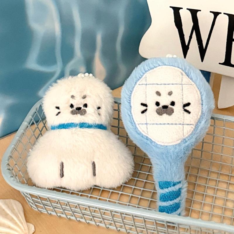 Seal Plush Pendant Stuffed Animal Keychain Cartoon Racket Seal Creative Ornament for Handbag Backpack Charm