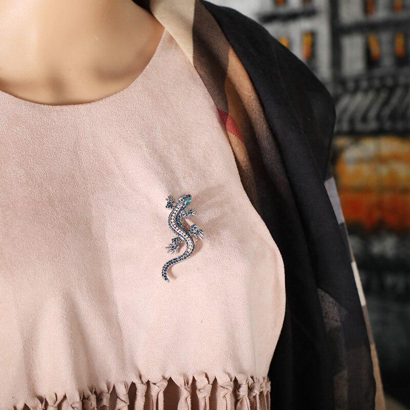 Blucome Vintage Alloy Sliver Lizard Shape Brooch Hijab Pins Full Crystal Wedding Suit Collar Clip Souvenirs Women Brooch Gift